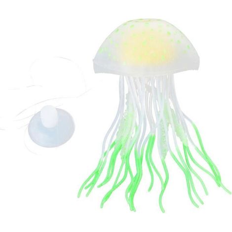 Décor d'aquarium méduse en silicone lumineux, poisson artificiel phosphorescent pour réservoir aquatique, décoration fluorescente effet jellyfish. (1/4)