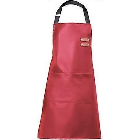 Tablier imperméable en PU avec grande poche, ajustable et résistant à l'huile, idéal pour la cuisine et le lave-vaisselle (rouge). (1/5)