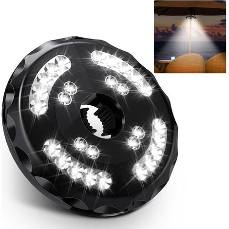 Lampe de parasol de terrasse, 28 lumières de parasol à LED sans fil avec 2 niveaux de gradation, rechargeable par USB, 400 lumens (1/4)