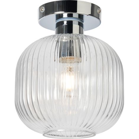 Litecraft Karson Ceiling Light Bathroom Ribbed Glass Flush Mount - Polished Chrome