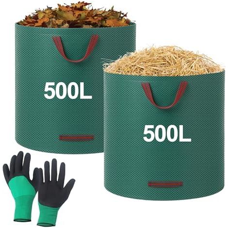 2 x 500L Sac de Jardin,Sac Jardin Dechets Verts, Sac Jardinage Dechets, Sacs à Déchets de Jardin Pliables et Réutilisables, Adapté aux Mauvaises Herbes, Aux Feuilles et aux Déchets (1/5)
