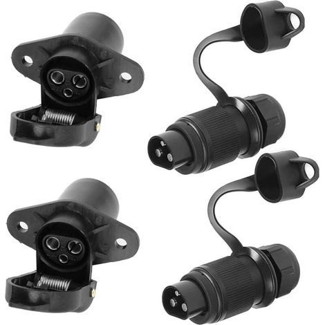 Two 3-pin trailer sockets, used for 3-pin male coupling plugs for agricultural vehicles, automotive and bicycle transport vehicles, and 3-pin male/female trailer sockets (1/4)