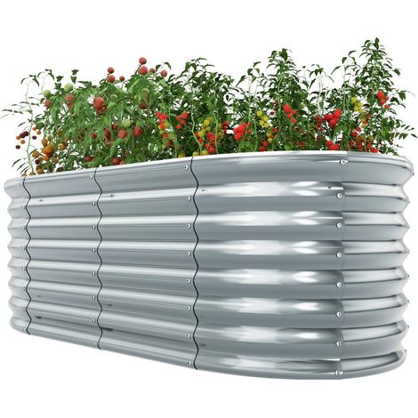 Fioriera ovale rialzata 165 x 80 x 60 cm design robusto e sicuro per giardino metallo grigio 200012337