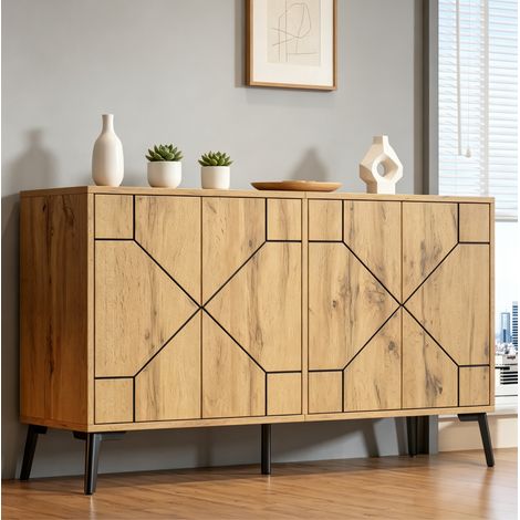 Buffet enfilade 120 cm 4 portes MDF naturel HAVRYA (1/5)