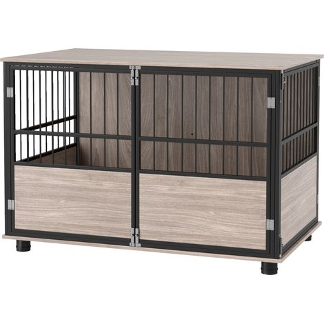PawHut Dog Crate Furniture Dog Cage End Table Indoor w/ Doors, Cushion L (1/5)