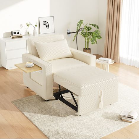 canapé lit adulte pliable cord beige USB Type C OKMYHOME (1/5)