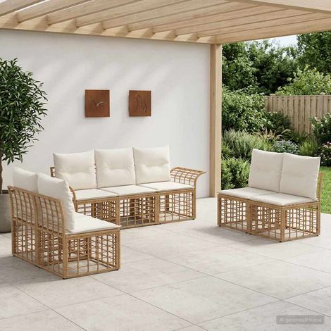vidaXL  Outdoor Sofa Set  7 pcs Natural and Cream White Poly Rattan