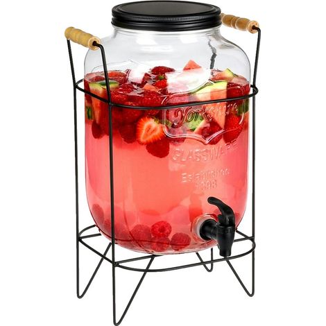 Distributeur de boissons en verre avec robinet - Bouteille à robinet - Pichet en verre avec robinet et support noir - Distributeur de boissons - 8 l (1/5)