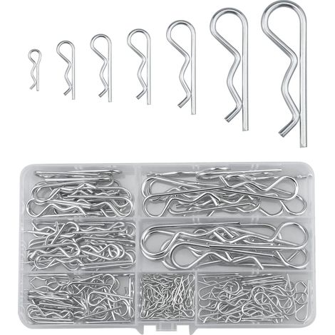 Assortiment de 168 goupilles R - Goupilles de sécurité galvanisées - 7 tailles - Goupilles à ressort (M1/M1.2/M1.5/M1.8/M2/M2.5/M3) pour automobile, moteur, fixation et réparation de vélo (1/4)