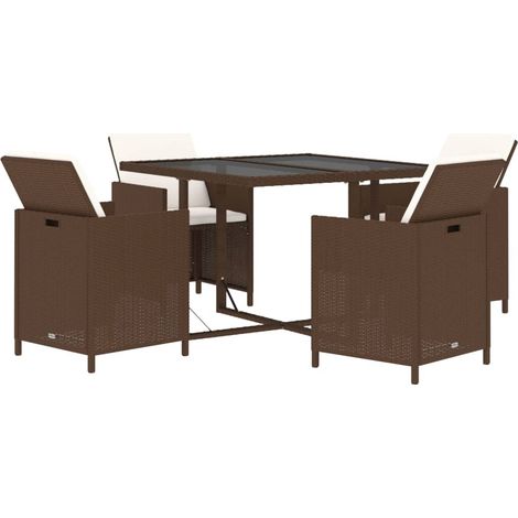 Set comedor de jardín 5 pzas con cojines ratán sintético marrón vidaXL