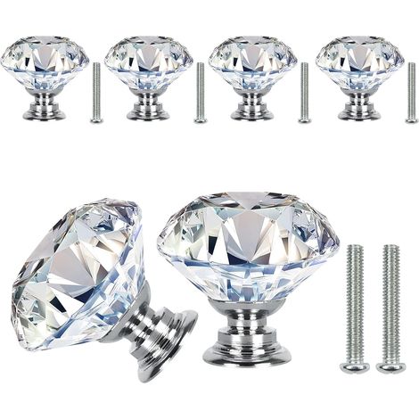 Ensemble de 10 poignées de meuble en verre blanc en forme de diamant de 20 mm (1/5)