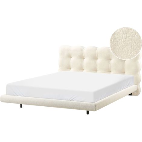 Letto matrimoniale in tessuto boucle con testata trapuntata Bianco sporco 160 x 200 cm Soulisse (1/5)