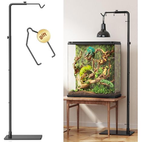 Support réglable pour lampe chauffante pour reptiles (53–157 cm) – métallique avec socle lourd pour tortues, serpents et lézards –pour lampe chauffante d'aquarium et de terrarium (1/5)