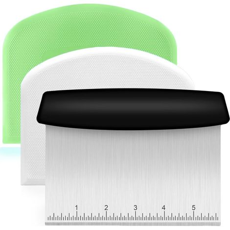 Teigschaber aus Edelstahl, 2 flexible Schaber, Graduierungsmarkierungen (mehrzweckig)