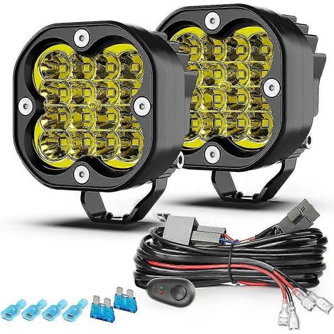 Barre lumineuse de travail LED 3 pouces, projecteurs 12 V, accessoires tout-terrain 4x4, phares antibrouillard LED pour moto, Jeep, camion, VTT - 3 pouces - Jaune - 2 pièces - Blanc (1/4)
