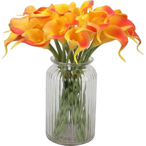 Set mit 9 realistisch aussehenden künstlichen Calla-Lilien für Hochzeiten, Büros, Wohnungen, Küchen, Partydekorationen und Veranstaltungen (roter Sonnenuntergang) (1/5)
