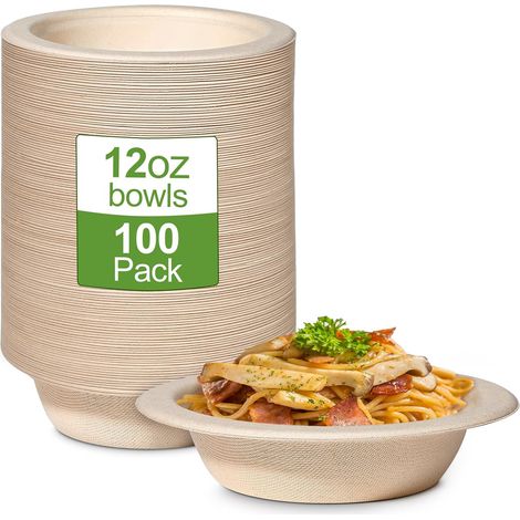 Lot de 100 bols jetables en carton - 350 ml - Marron (1/5)