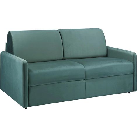 Canapé 3 places convertible express en velours vert émeraude avec assise mémoire de forme - Couchage 140 cm - Matelas 14 cm CALIFE (1/4)
