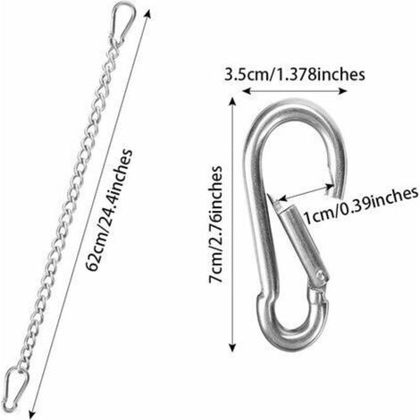Chaîne avec Deux Mousquetons, capacité de 400 kg, chaîne de suspension robuste en acier inoxydable, chaîne d'extension pour Sac de Frappe, Yoga, Balançoire, Hamacs, 1 pièce (1/3)