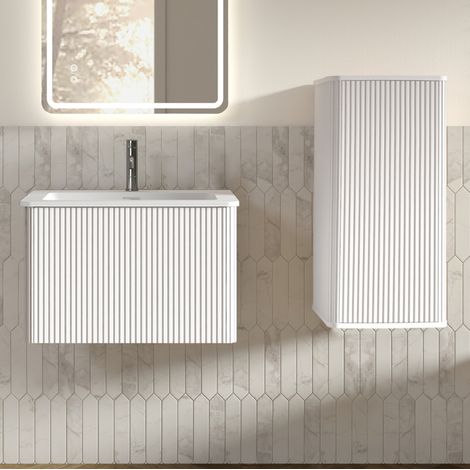 Mueble de baño con lavabo, mueble suspendido de 61 cm y columna, blanco DESVIAE (1/5)