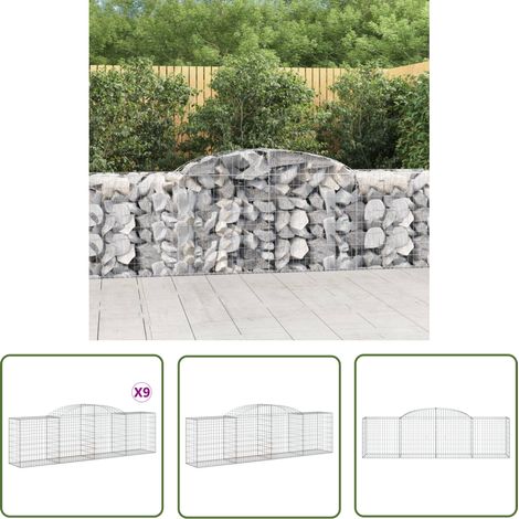 The Living Store Gabionen mit Hochbogen 9 Stk. 300x50x80/100 cm Verzinktes Eisen - Gabionen - Gabionenkorb - Gartendeko - Zaun - Sichtschutz (1/5)