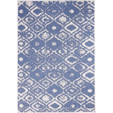 Tapis extérieur, kilim reversible LYN2 BD REVERSIBLE 160x230 bleu et crème (1/5)
