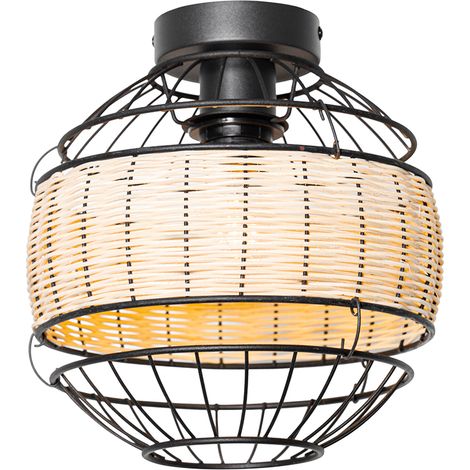 Orientalische Deckenlampe schwarz mit Rattan 25 cm - Emir