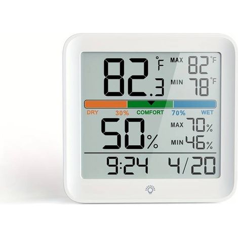 Intelligenter Temperatur- und Feuchtigkeitssensor mit hintergrundbeleuchteter Uhr und farbigem Feuchtigkeitssensor-Display für das Homeoffice