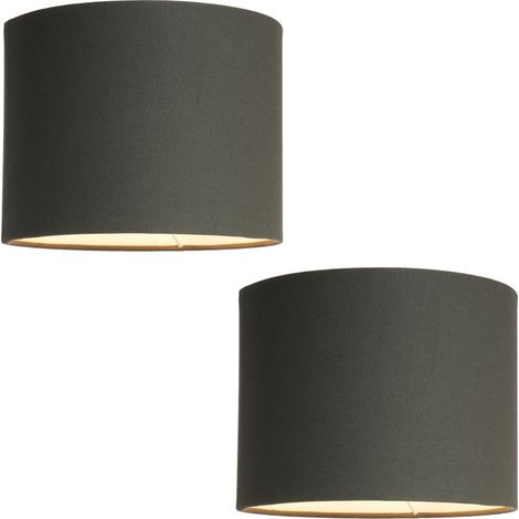 Litecraft Pack of 2 Leyton Dark Grey Easy Fit 24 cm Fabric Drum Table Lamp Shade (1/5)