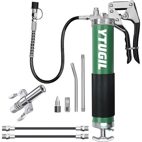 Grease Gun Kit, 8000 PSI Grease Gun with Hose, Quick Connect, Needle Tip Compatible with Cartridge (Green) (1/5)
