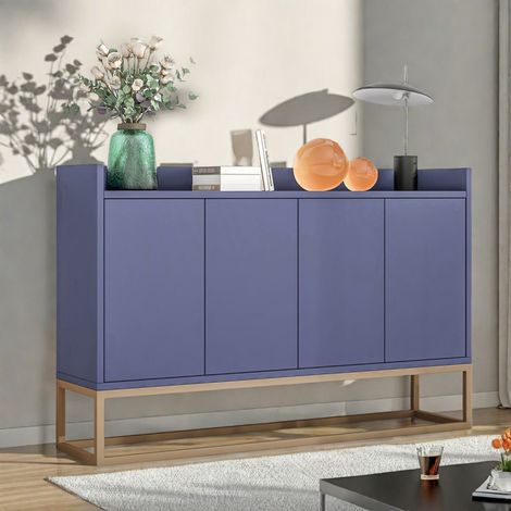 Buffet, Buffet bahut, Buffet bas salon, avec 4 portes, 120 x 30 x 80cm, Bleu (1/5)