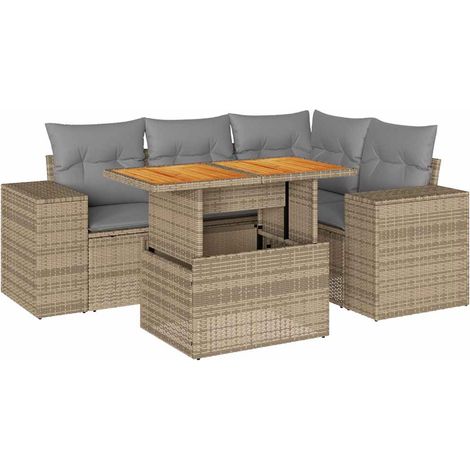 Maison Exclusive - Set Divano da Giardino 5 pz con Cuscini Beige in Polyrattan (1/5)