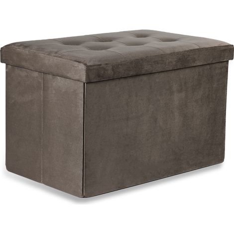 Pouf - Leobert - Xl - Velours Marron - 60 X 38 X 38 Cm