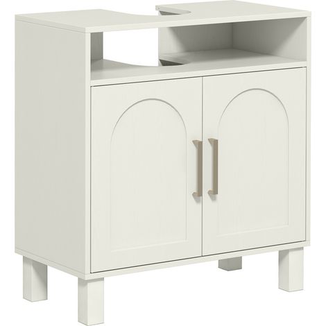 HOMCOM Mueble bajo lavabo, mueble de baño con estante ajustable para lavabos sin pedestal, 60x30x63 cm, blanco crema