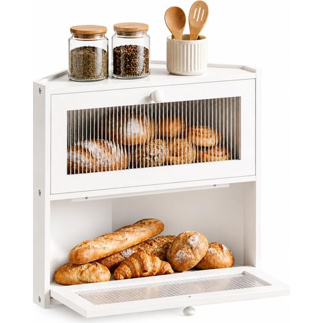 Boîte à pain d'angle pour comptoir de cuisine, récipient de rangement à pain en bambou double couche avec fenêtres ondulées, grande boîte à pain, support en bois pour pain fait maison (1/5)