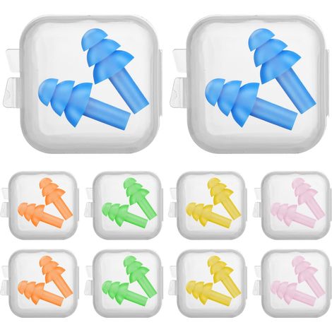 Lot de 10 bouchons d'oreilles réutilisables en silicone, étanches, antibruit, pour dormir, natation, ronflement, concerts, avions, voyages, travail, lieux bruyants (1/5)