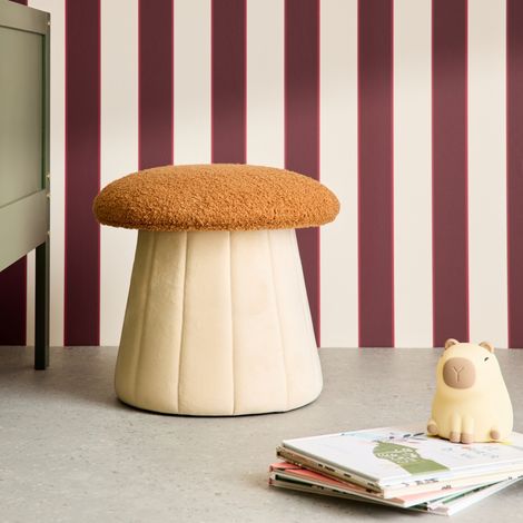 Pouf champignon enfant avec rangement teddy et velours terracotta et crème - Shroumy