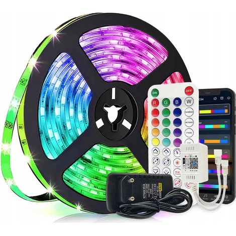 Bande LED RGB multicolore 5 m SMD5050 + télécommande et application de commande vocale (1/5)