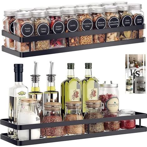 Étagère À Épices Murale En 2 Parties, Support De Rangement Pour Épices Peu Encombrant, Parfait Pour Le Rangement Et L'organisation De La Cuisine, Noir (1/4)