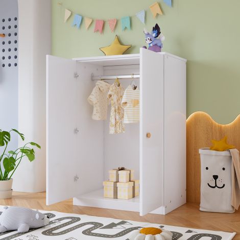 Petite armoire avec penderie, armoire 2 portes, chambre, salon, armoire enfant, MDF, blanc (1/5)