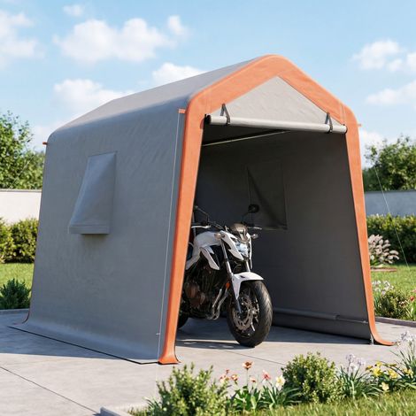 Carpa Garaje Portátil 2,4x1,8 m para Coche Impermeable con Puerta Enrollable con Cremallera Ventanas UPF30+ Gris Claro (1/5)