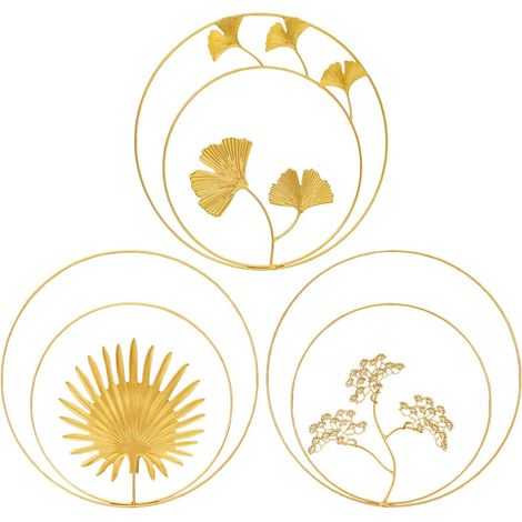 Sculpture Murale - Feuille De Ginkgo Biloba En Métal - Décoration Intérieure Pour Chambre Bureau Couloir - 3 Pièces