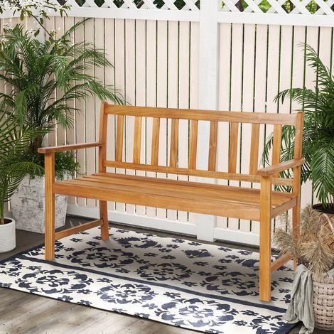 Banc de Jardin en Bois Massif d'Acacia Banc d'Extérieur à 2 Places avec Accoudoirs Siège à Lattes Charge 360 Kg 122 x 56,5 x 86 CM Naturel (1/3)