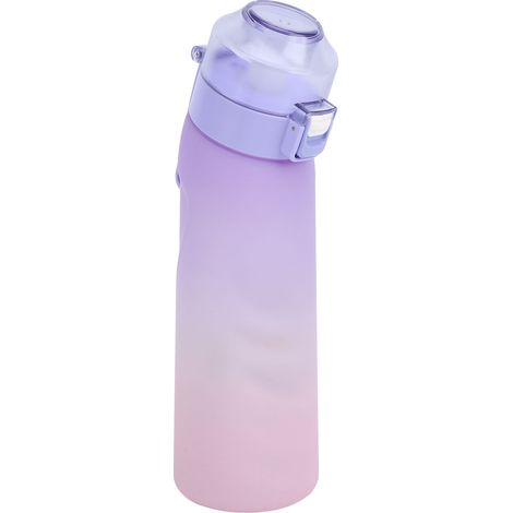 Wasserflasche aus PP-Kunststoff und Silikon, 650 ml, mit Strohhalm, Fitness- und Sportfunktion, mit 7 Geschmacksringen, Farbverlauf Lila (1/5)
