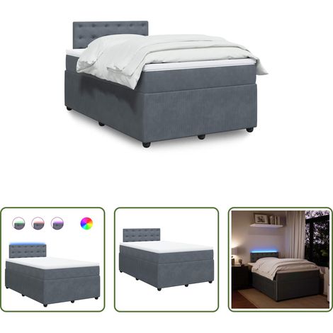 vidaXL Surmatelas - Sommier à lattes de lit et matelas gris foncé 120x190cm velours (1/5)