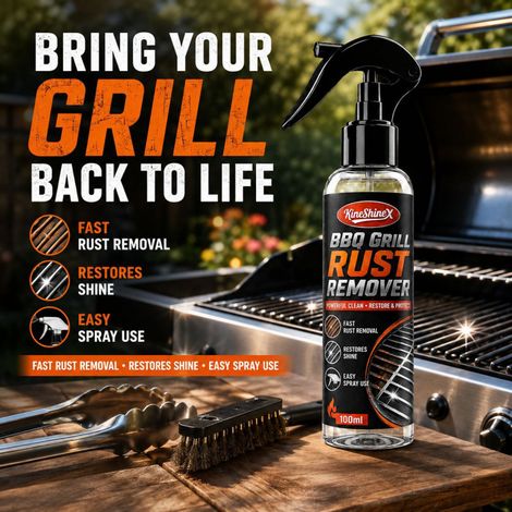 KineShineX BBQ Grill Rostentferner entfernt schnell hartnäckigen Rost und stellt den metallischen Glanz wieder her. (1/5)
