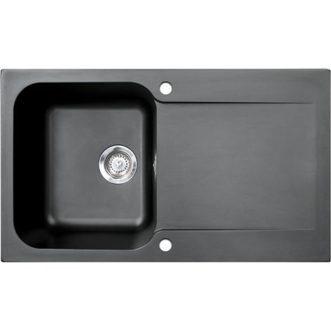 Essebagno Evier réversible 1 cuve 1 égouttoir Lisse résine noir