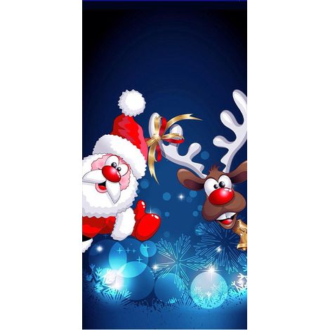 Rideau de porte de Noël 2026, bannière extérieure avec fond photo Père Noël et chien, tissu à suspendre - 90 x 180 cm (œillets + ruban) - Lot de 6