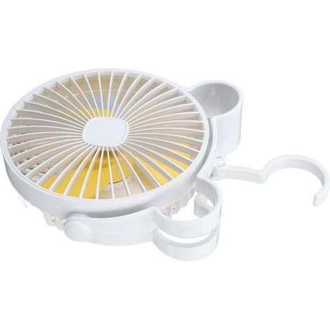 Ventilateur de bureau USB, petit ventilateur de bureau portable rechargeable à 3 vitesses avec crochet caché, idéal pour la maison, le bureau et l'extérieur (blanc). (1/5)