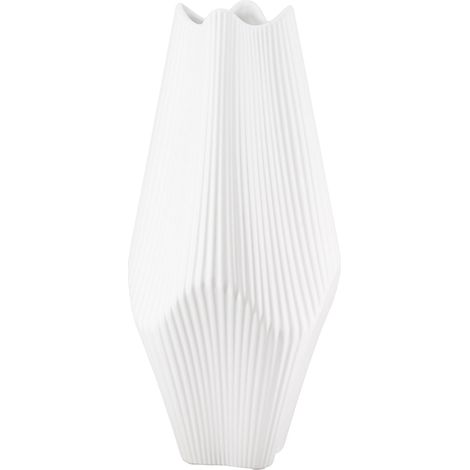 Vase à lamelles - Blanc Mat - Céramique - Hauteur : 30 cm - Largeur : 15 cm - Vase décoratif (1/4)